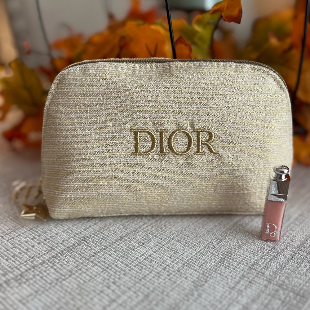 NEW 2pc Dior Limited Edition Golden Beauty Pouch + Lip Maximizer 001 Pink + Box - Picture 2 of 6